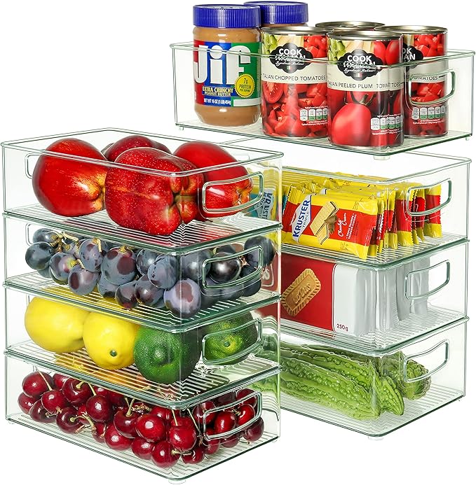 Set of 8 Clear Fridge Organizer Bins, Stackable Refrigerator Organizers and Storage for Fridge, Freezer, Pantry, BPA Free