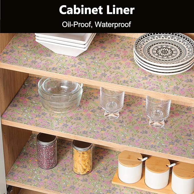 INNOLITES Non-Slip Shelf Liner – Cabinet & Drawer Liner Non-Adhesive – Waterproof Oil-Proof – Durable EVA with Floral for Kitchen Cabinets Refrigerator – BPA-Free, Easy to Cut 23.6" x 236"