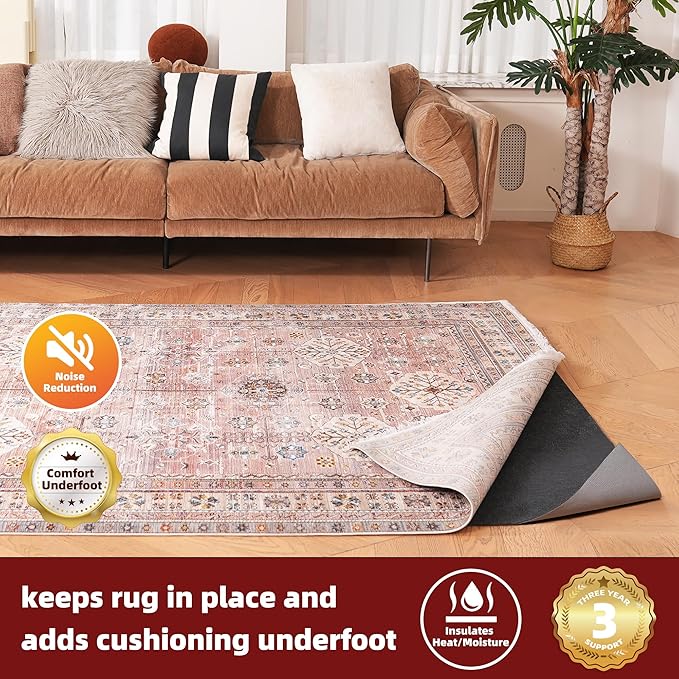 BAGAIL Felt and Natural Rubber Backing Rug Pads 1/4” Thick, Round 6 Ft Non Slip Carpet Gripper Keep Rugs in Place, Under Area Rug Protective Cushioned Pads, Carpet Runners, Hardwood Floors Protection