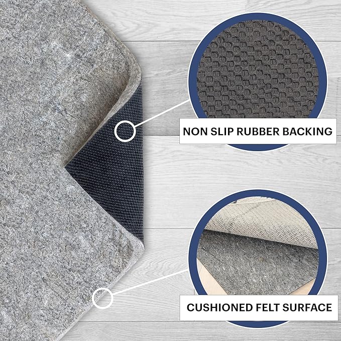 RUGPADUSA - Dual Surface - 8' Round - 3/8" Thick - Felt + Rubber - Enhanced Non-Slip Rug Pad - Adds Comfort and Protection - for Hard Surface Floors