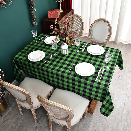 Waterproof Gingham Festive Tablecloth Fabric - Oblong 52x70 Inch Classic Buffalo Tartan Table Cloth for Outdoor Use - St. Patrick's Day Tabletop Cover for Xmas, BBQs, and Parties