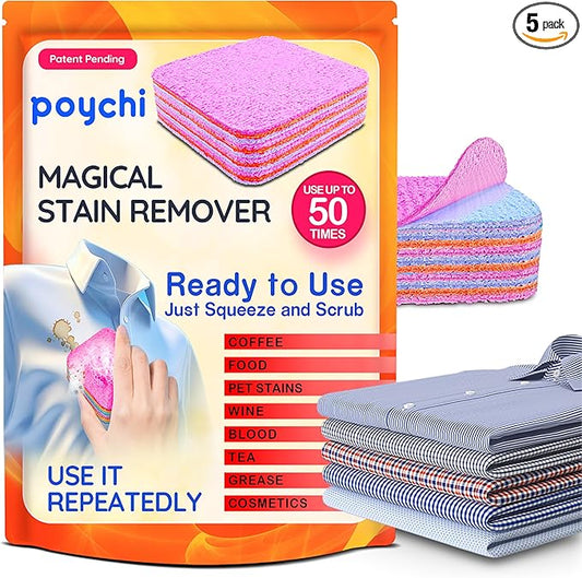 Magical Fiber Stain Remover- Use as Spot Remover- No Dry Cleaning Food, Grease, Coffee Off Laundry, Tea, Fabric, Pet Stains, Stain Remover Sponge Clothes, Carpet, Sofa, Mattress & Upholstery (5 Pack)
