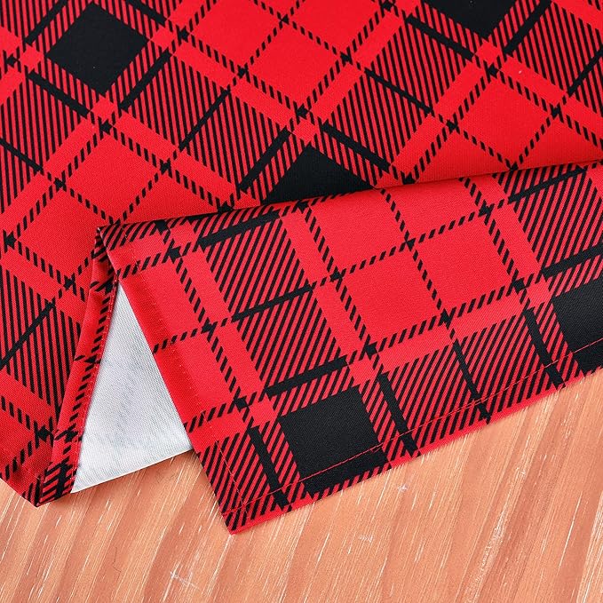 Gingham Xmas Tablecloth Fabric - Oblong 58x120 Water Resistant Christmas Plaid Table Cloth for Indoor/Outdoor Use - Red Tabletop Cover Perfect for Birthday, Picnics, Gardens