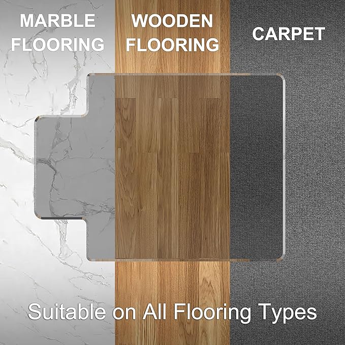 Beveled Edge Irregular Office Chair Mat with Lip for Carpet or Hardwood Floor Crystal Gray 36" x 48" Smooth Glide and Easy Roll On/Off, Heavy Duty and Non-Slip Floor Chair Mat with Lip