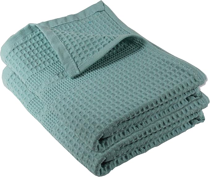 GILDEN TREE Waffle Hand Towels for Bathroom Quick Dry Towel Super Absorbent Thin 100% Cotton Hand Towels Lint Free, Hand Towels for Bathroom Set of 2, Classic Style (Seafoam)