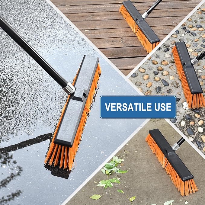 PBHEPJ 18 Inchs Push Broom Outdoor Heavy Duty, Shop Broom with 60" Long Bandle for Cleaning Outdoor or Indoor Tile, Garage, Shop, Deck, Concrete, Wood, Stone, Patio Floor