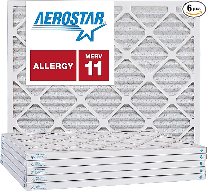 Aerostar 18x25x1 MERV 11, Pleated Air Filter, 18x25x1, Box of 6, Made in the USA