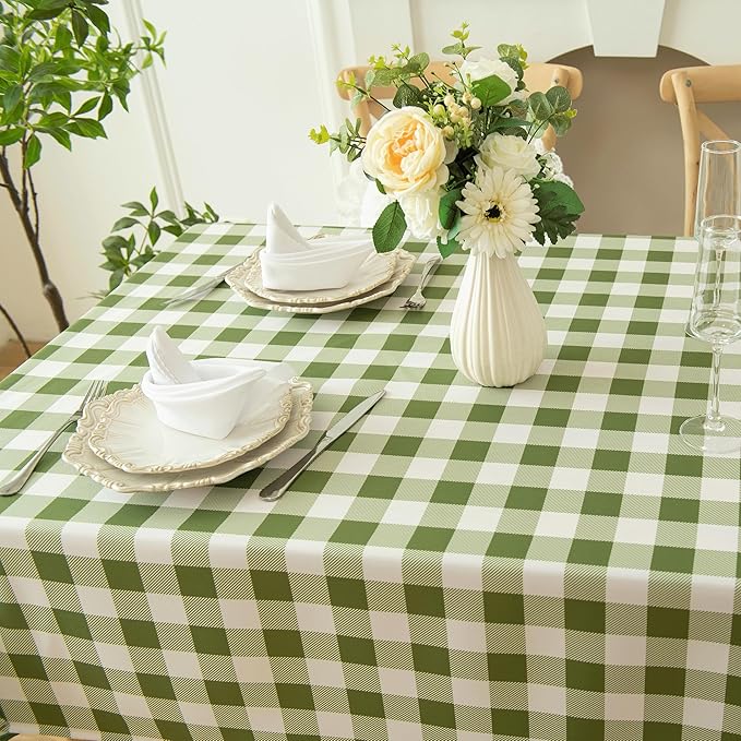 Classic Gingham Plaid Tablecloth Fabric - Rectangular 58x102 Inch Water Resistant Checked Table Cloth for Indoor/Outdoor Use - Table Cover for Kitchen, Picnics, Gardens, and Parties