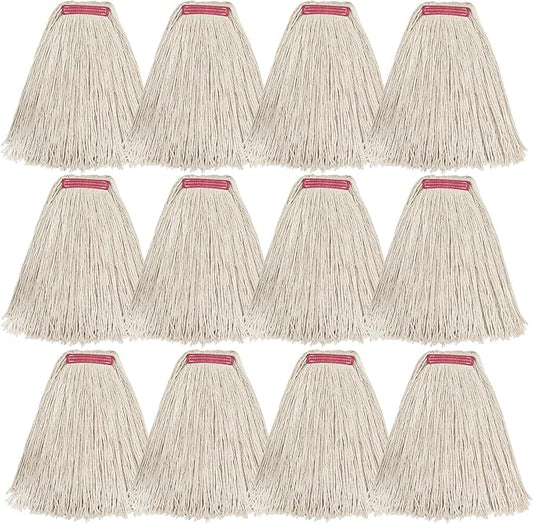 Matthew Cleaning 20oz 12Pack Cotton Mop Head Replacement,Looped-Open String Heavy Duty String Mop Refills,Universal Headband Blend,Floor Cleaning for Home, Industrial and Commercial Use(White)