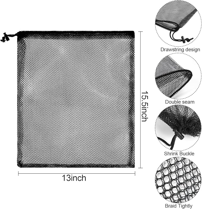 13"X15.5" 24Pcs Mesh Laundry Drawstring Bag Nylon Drawstring Gym Bag with Cord Lock Closure