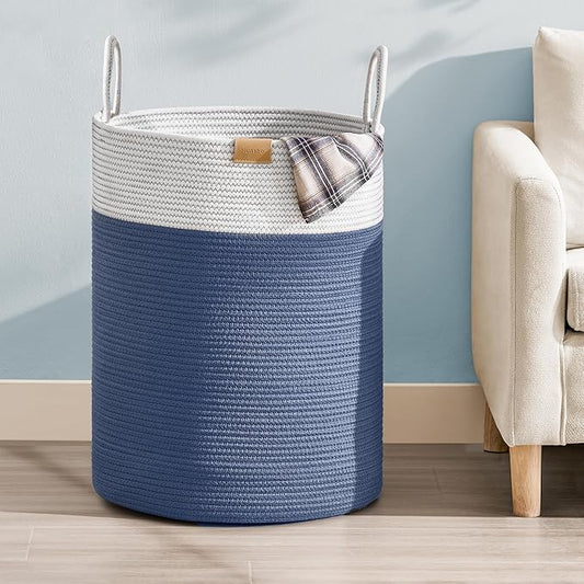 Laundry Hamper 95L,Large Laundry Basket for Clothes,Decorative Storage Basket for Blankets,Cotton Rope Woven basket for bedroom,Navy Blue