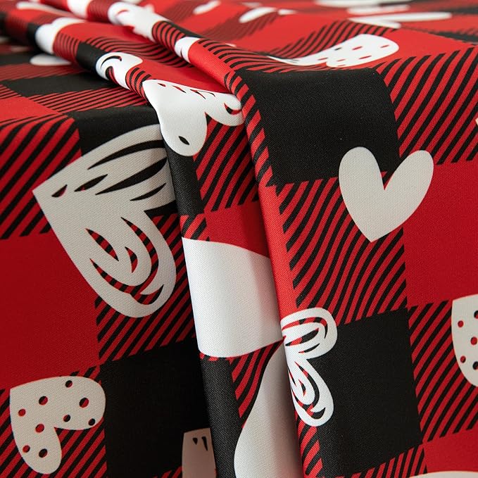 Waterproof Checkered Tablecloth Fabric - Rectangle 58x84 Inch Happy Valentine Table Cloth for Indoor/Outdoor Use - Red Checkered Table Cover for Kitchen, Dinner, and Parties