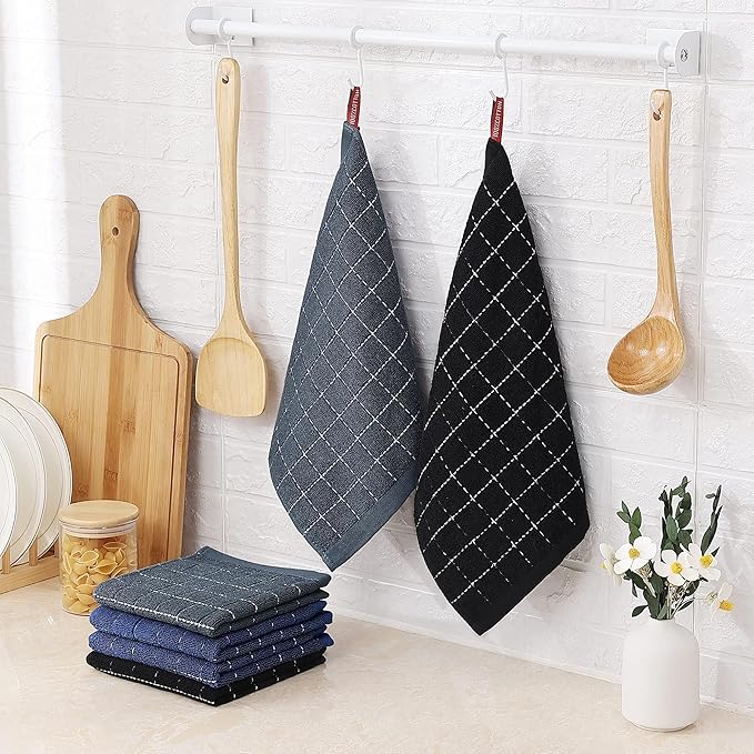 Homaxy 100% Cotton Terry Kitchen Dish Cloths, Ultra Soft and Absorbent Dish Towels for Kitchen, Suitable for Drying and Washing Dishes, 12 Pack, 12 x 12 Inches, Mixed Colour