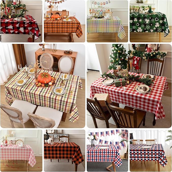 Waterproof Checkered Tablecloth Fabric - Rectangle 58x84 Inch Classic Gingham Buffalo Plaid Table Cloth for Indoor/Outdoor Use - Washable Table Cover for Kitchen, BBQs, and Parties