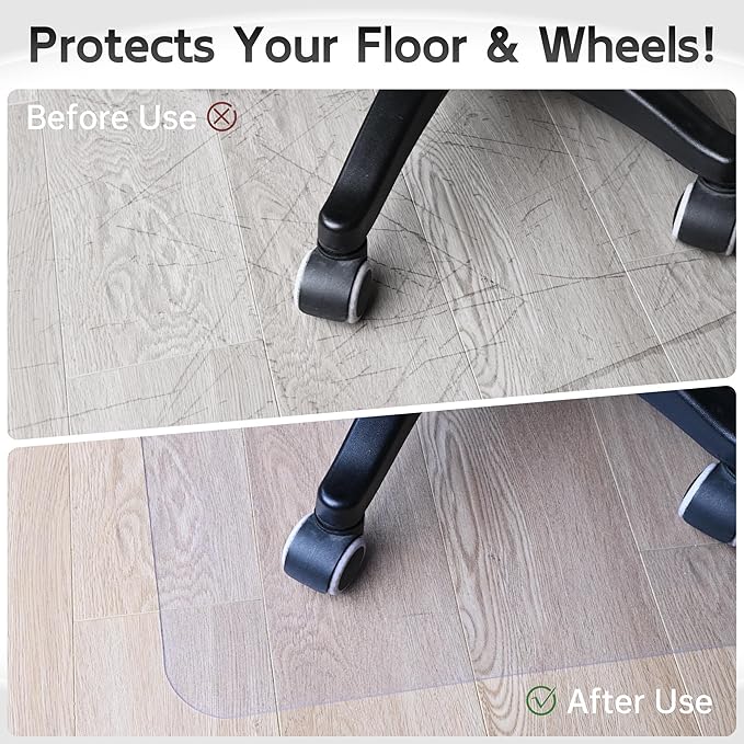 Office Chair Mat for Hardwood Floor, 72" x 46" Clear Computer/Desk Chair Mat for Hard Floor, Thicker, Easy Glide, Non-Slip, Protects Hard Surfaces from Scratches, Ideal for Home or Office