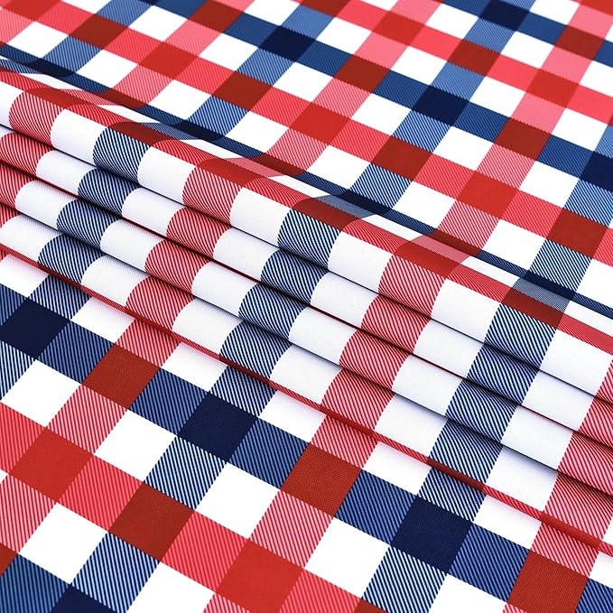 4th of July Checkered Tablecloth Fabric - Rectangle 58x84 Inch Classic Gingham Patriotic Party Table Cloth for Indoor/Outdoor Use - Independence Day Memorial Day Washable Table Cover