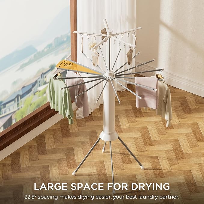 4-Legged Clothes Drying Rack, Portable Dryer Rack with 20 Clips, Outdoor Laundry Drying Rack with 4 Pulleys, Collapsible Drying Rack Clothing, Aluminum Hanging Dryer Rack for Clothes, Socks