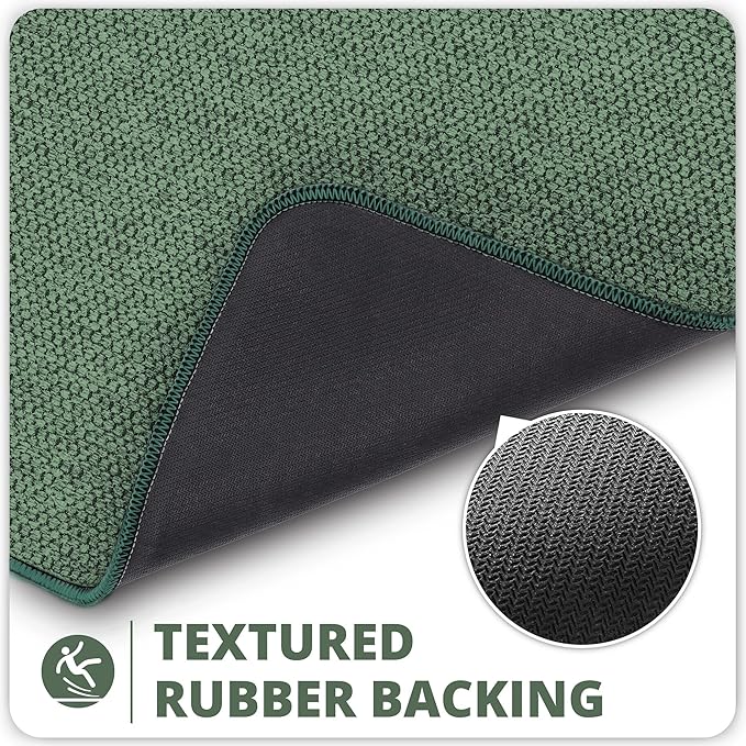 Bath Mat,Ultra Thin Bathroom Rugs,Rubber Bath Mats for Bathroom,No Slip Bath Rugs,Quick Dry,Machine Washable,Low Pile,Absorbent,Shower Outside,Sink,Home Decor Accessories.Green,1'5"x2'3"(17x27inch)