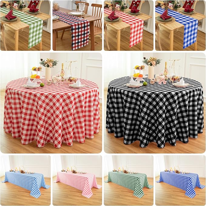 Waterproof Checkered Tablecloth Runner Fabric - Rectangle 12x108 Inch Classic Gingham Buffalo Plaid Table Cloth for Indoor/Outdoor Use - Table Cover for Kitchen, BBQs, and Parties