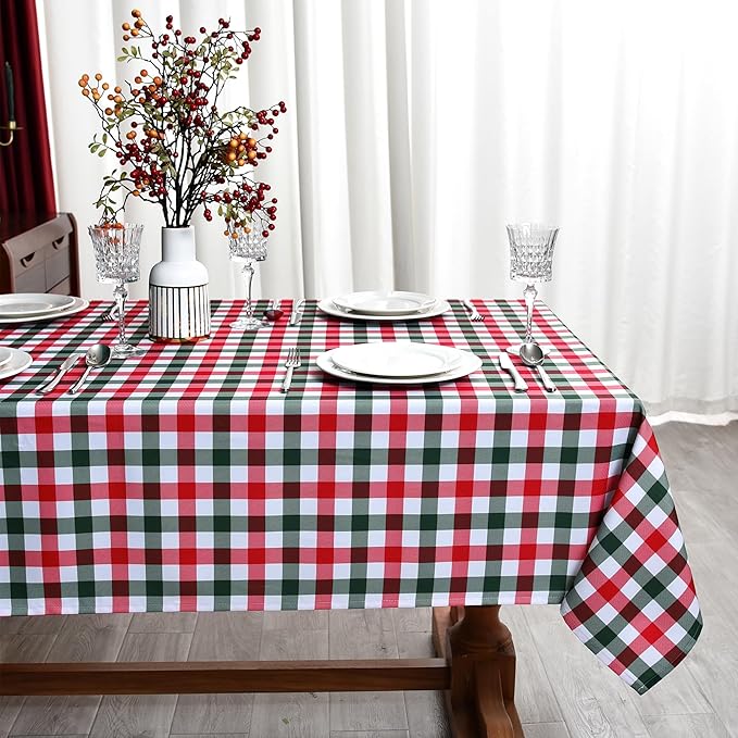 Waterproof Christmas Plaid Tablecloth Fabric - Red Oblong 52x70 Inch Classic Buffalo Tartan Festive Table Cloth for Indoor Use - New Year Tabletop Cover for Dinner, BBQs, and Parties