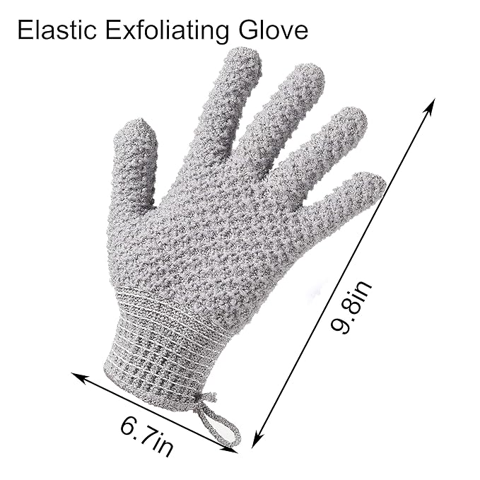 Bath Exfoliating Gloves - 4 Pcs Lengthened and Large Scrubbing Gloves for Shower, Spa, Massage - Scrub Mitts for Body, Face, Hand and Foot (Black and Gray)