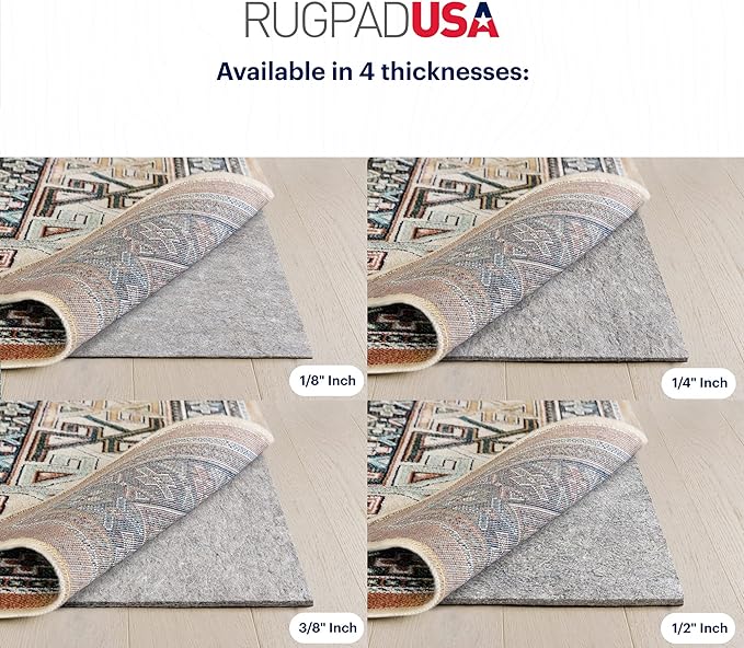 RUGPADUSA - Dual Surface - 9' Square - 3/8" Thick - Felt + Rubber - Enhanced Non-Slip Rug Pad - Adds Comfort and Protection - for Hard Surface Floors