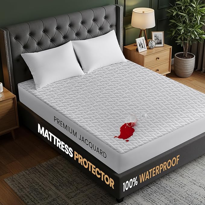 Utopia Bedding Waterproof Mattress Protector Full Size, Premium 3D Air Soft Fabric Mattress Cover, Fits 15 Inches Deep, Breathable, Fitted Style with Stretchable Pockets