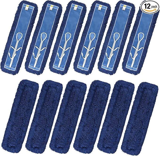 Matthew Cleaning 36'' Industrial Strength Cotton Dust Mop Refill Washable Replacement Heads for Residential & Commercial Use Fit Standard Dust Mop Frames, Hardwood, Laminate, Concrete Floors 12 Pack