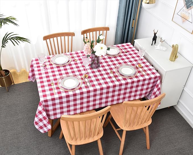 Waterproof Gingham Tablecloth Fabric - Oblong 52x70 Inch Classic Buffalo Tartan Valentines Table Cloth for Outdoor Use - Valentine's Tabletop Cover Perfect for Dinner, BBQs, and Parties