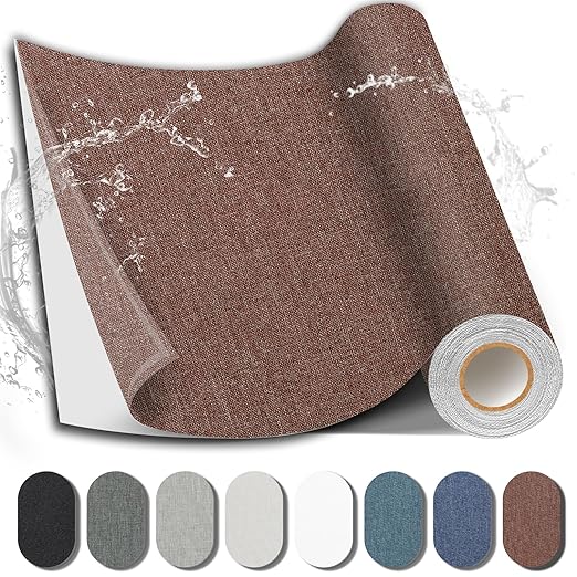 Fabric Repair Patch, 17X158 Inch Fabric Large Repair Tape, Self-Adhesive Patches for Furniture, Sofa, Car Interior, Shoes, Hand Bag, Clothing (Brown, 17X158 Inch)