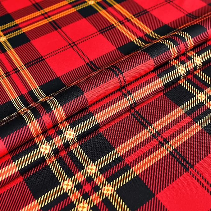 Tartan Waterproof Christmas Plaid Tablecloth Fabric - Red Oblong 52x70 Inch Classic Buffalo Tartan Festive Table Cloth for Indoor Use - New Year Tabletop Cover for Dinner, BBQs, and Parties
