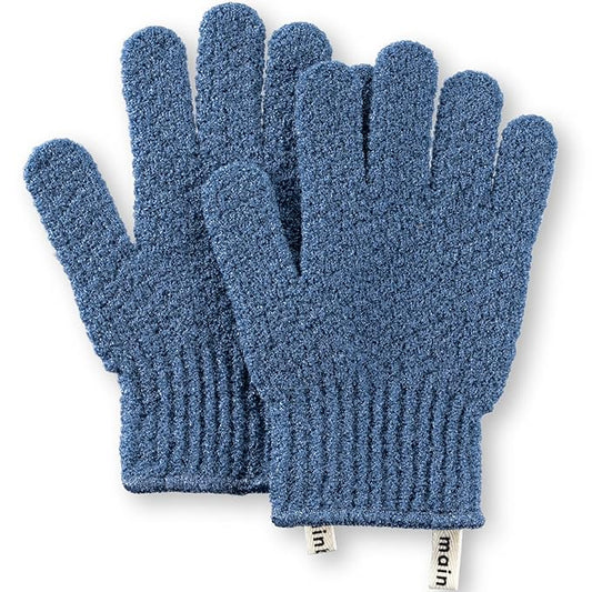 MainBasics Deep Cleansing Exfoliating Bath Gloves - Heavy-Textured Nylon Shower Scrub for Dead Skin Removal - Machine Washable with Hanging Loop (1 Pair, Pigeon Blue)