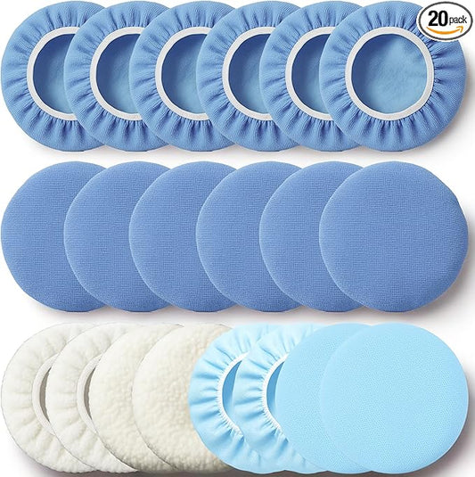 20 Pack Buffing Pads, Polishing Pad Covers, Microfiber & Wool for 5-6 Inch Buffer Polisher; Car Buffer Accessories for Car Detailing Kit; Wax, Polishing Compound & Polish Finishing, Durable Set