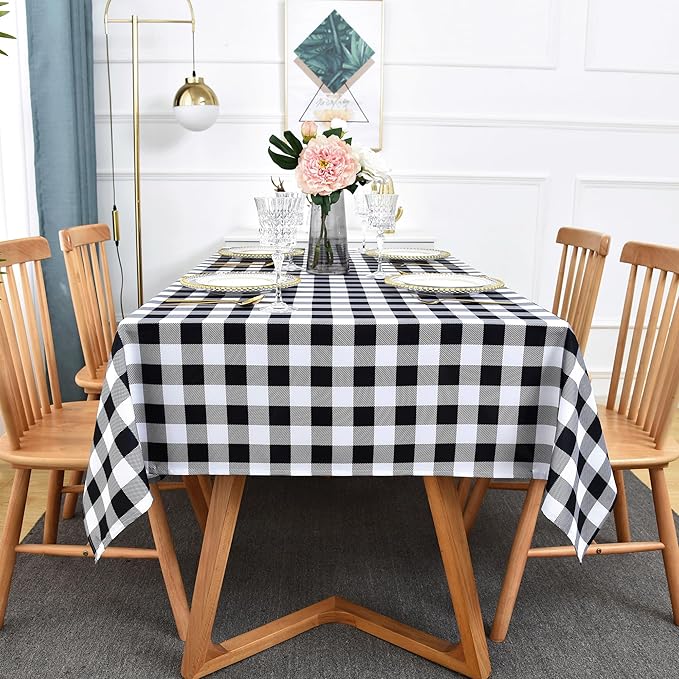 Classic Gingham Tablecloth Fabric - Oblong 58x120 Water Resistant Chequered Pattern Table Cloth for Indoor/Outdoor Use - Tabletop Cover for Birthday, Picnics, Gardens, and Parties