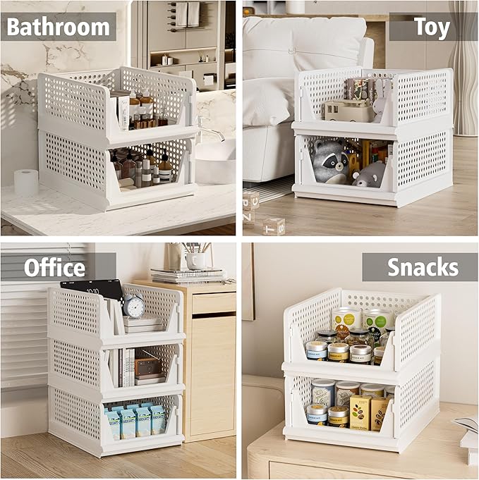 Proarea 5 Pack Stackable Plastic Storage Basket Closet Organizer Bin Foldable Clothes Organizer Storage Drawer Shelf Container for Living room Bathroom Kitchen Office (3L+2S)