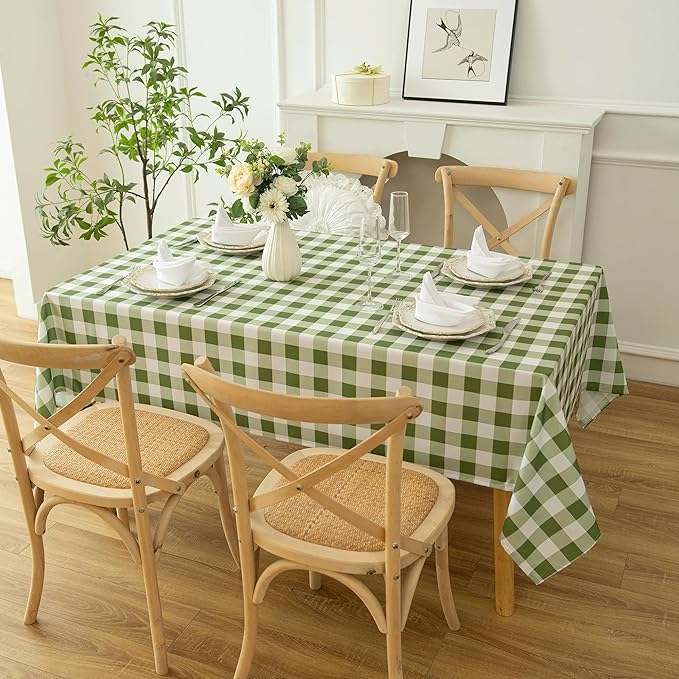 Waterproof Plaid Tablecloth Fabric - Square 58x58 Inch Classic Gingham Checker Table Cloth for Indoor/Outdoor Use - Buffalo Table Cover for Picnics, BBQs, and Parties