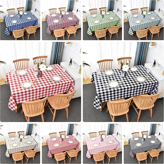Waterproof Plaid Tablecloth Fabric - Round 50 Inch Classic Gingham Checker Table Cloth for Indoor/Outdoor Use - Buffalo Table Cover for Picnics, BBQs, and Parties