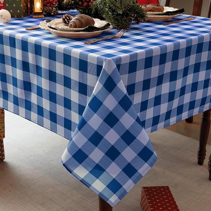 Waterproof Plaid Tablecloth Fabric - Oblong 52x70 Inch Classic Buffalo Tartan Table Cloth for Indoor/Outdoor Use - Washable Tabletop Cover for Dinner, BBQs, and Parties