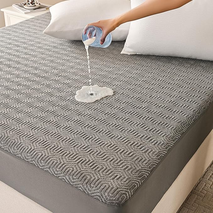 GRT Twin XL Mattress Protector Waterproof, Breathable Bamboo Charcoal Fiber Mattress Cover, Noiseless and Odor Free Upgraded Mattress Protector with Double-Barrier Protection, 8"-26" Deep Pocket