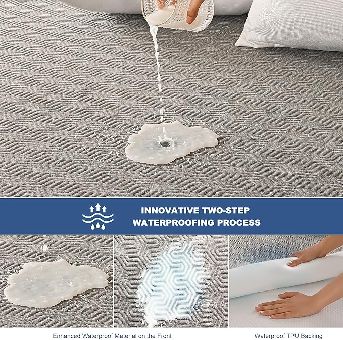 GRT Twin XL Mattress Protector Waterproof, Breathable Bamboo Charcoal Fiber Mattress Cover, Noiseless and Odor Free Upgraded Mattress Protector with Double-Barrier Protection, 8"-26" Deep Pocket