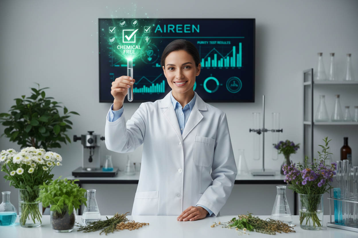 scientist showing that Aireen is chemical free